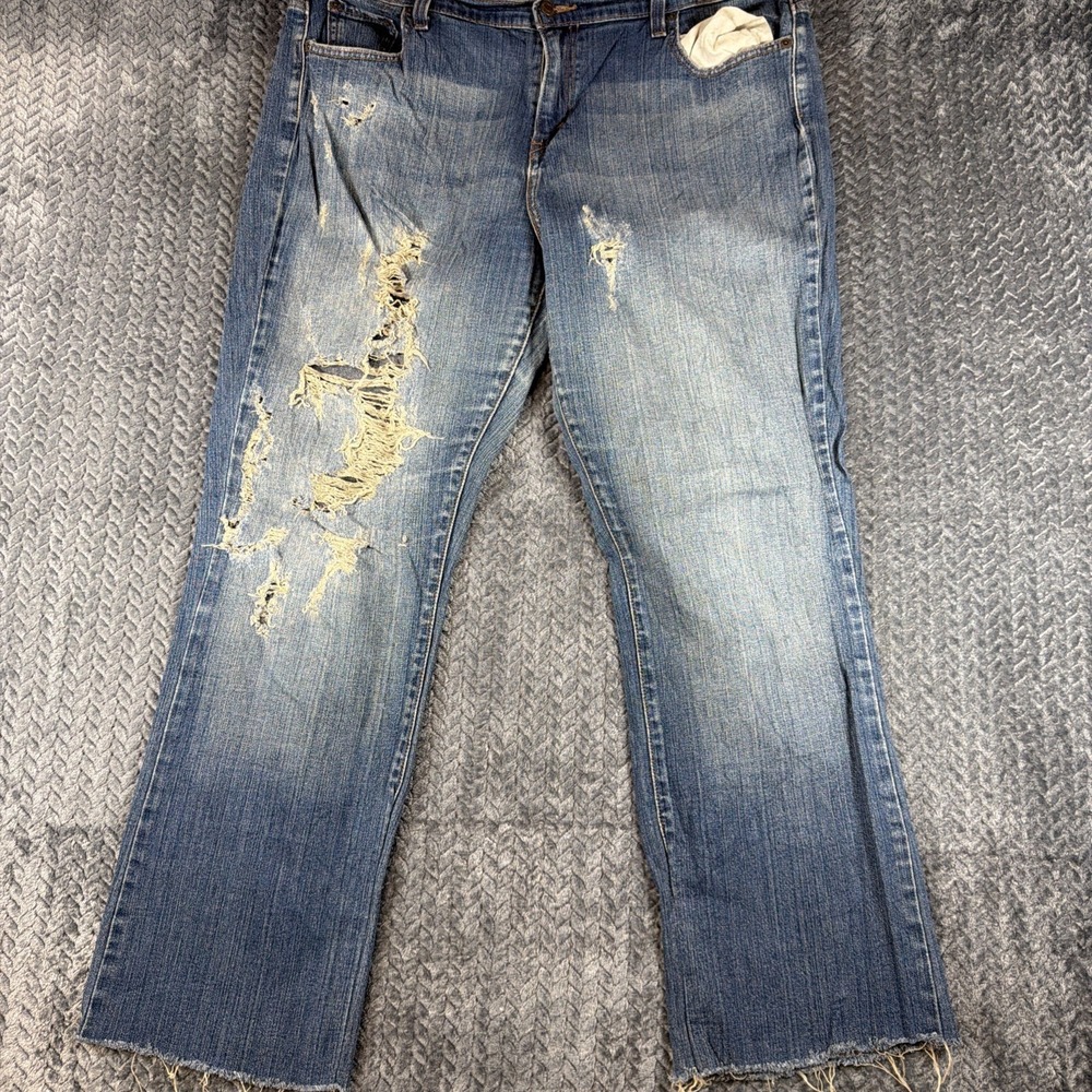 Levi's 515 Women's Bootcut Jeans 16 Long Blue Stretch Denim Mid Rise Distressed